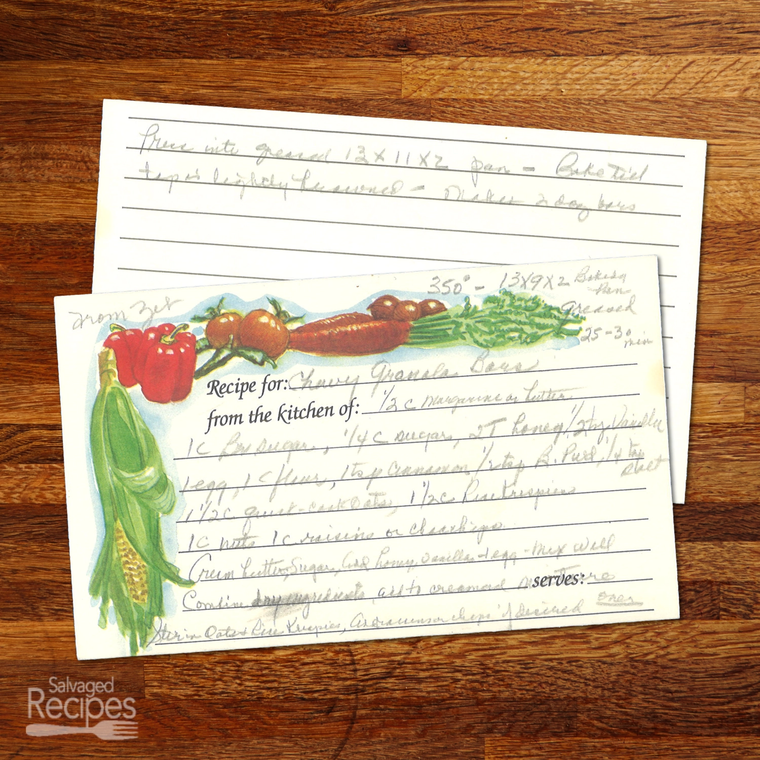 Handwritten recipe card for Cherry Granola Bars