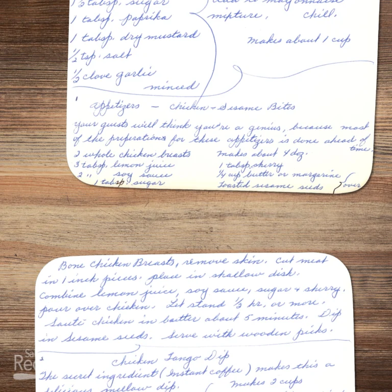 Handwritten recipe for Chicken and Sesame Bits