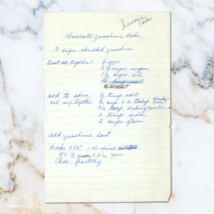Handwritten recipe for Chocolate Zucchini Cake
