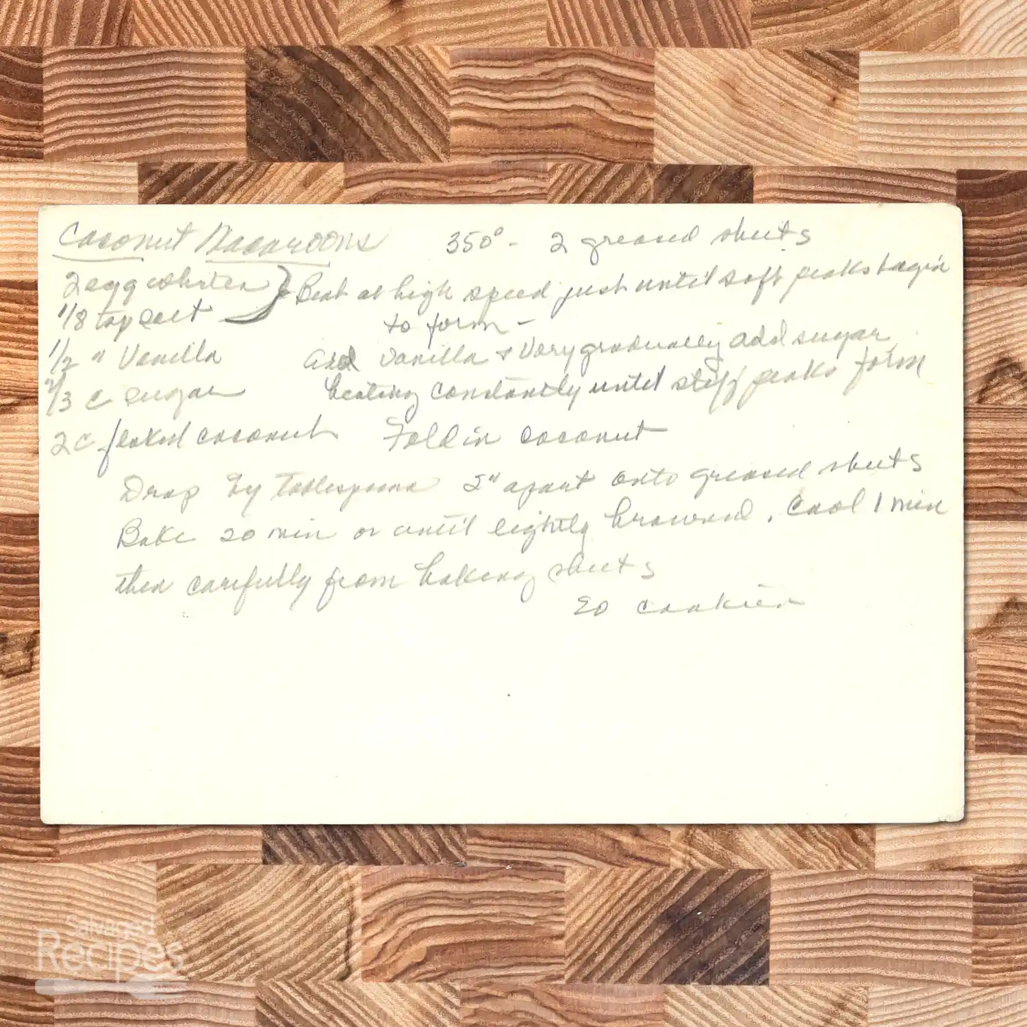 Handwritten recipe card for Coconut Macaroons