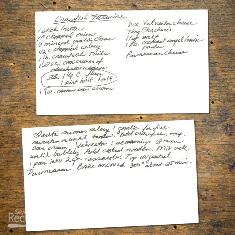 Handwritten recipe for Crawfish Fettuccine