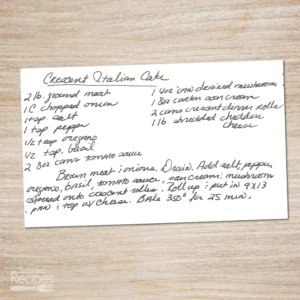 Handwritten recipe card for Crescent Italian Cake