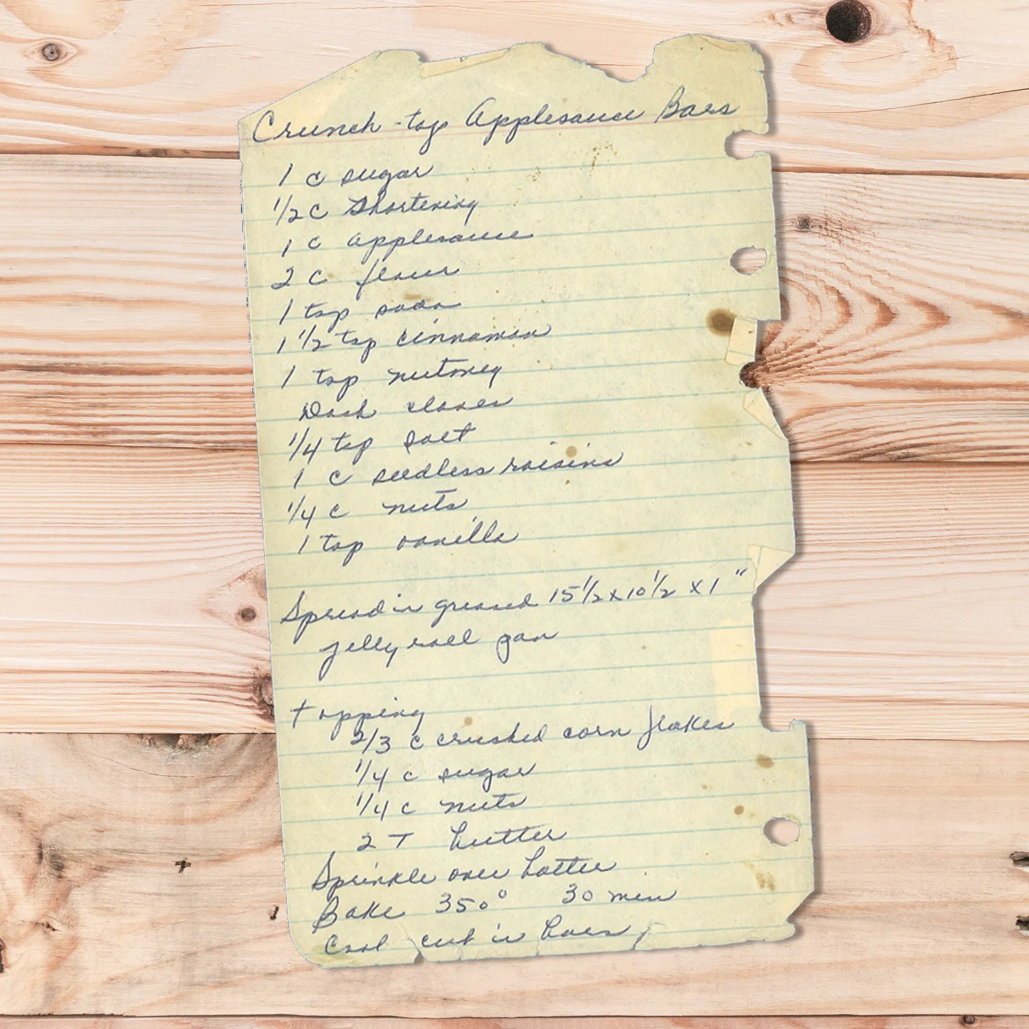 Handwritten recipe for Crunch Top Applesauce Bars