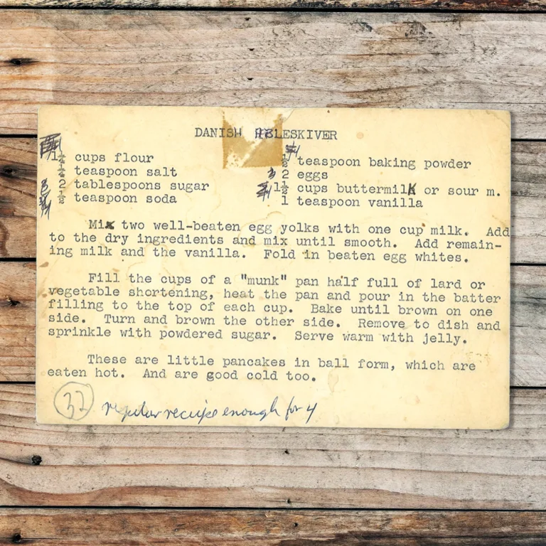 Handwritten recipe card for Danish Aebleskiver