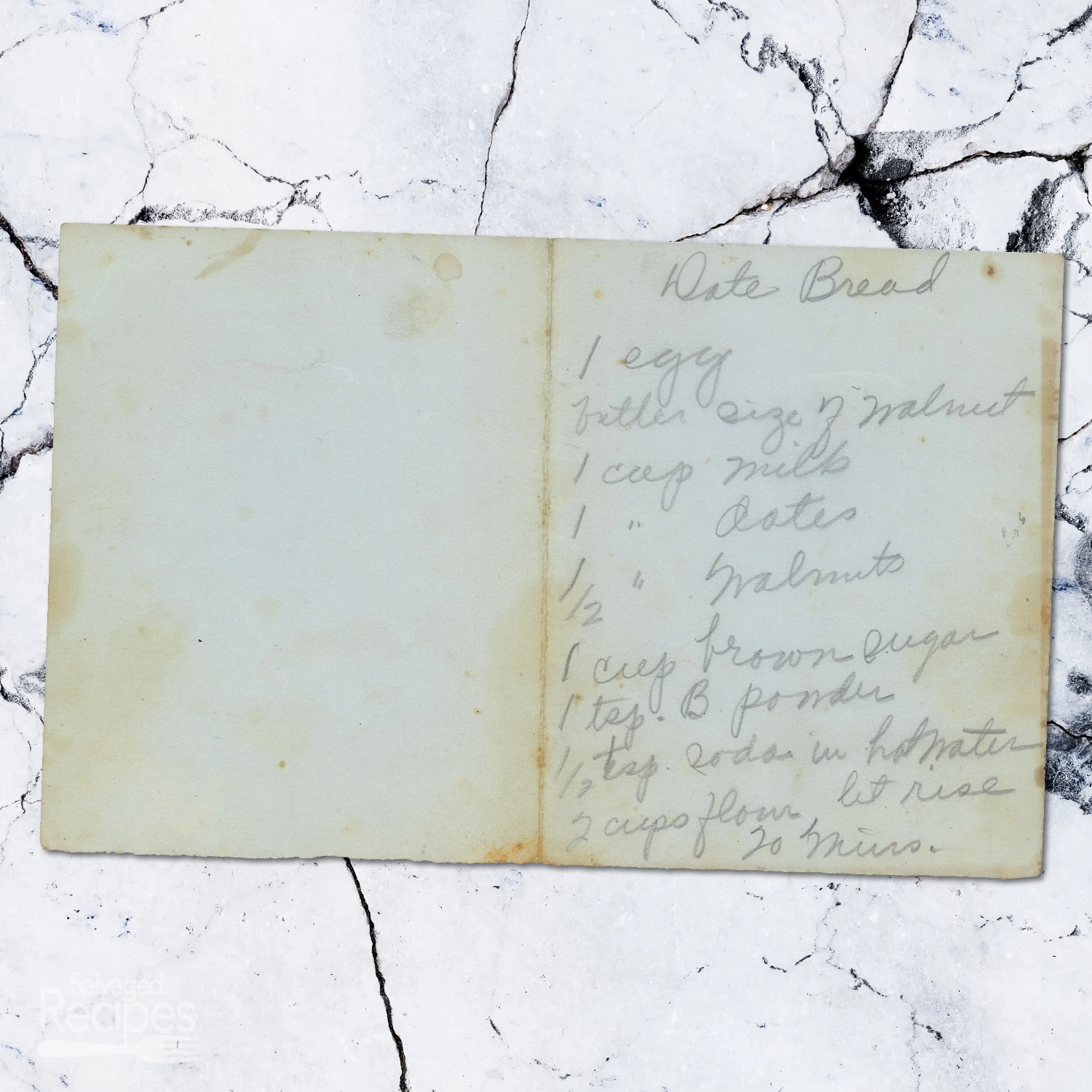Handwritten recipe for Date Bread