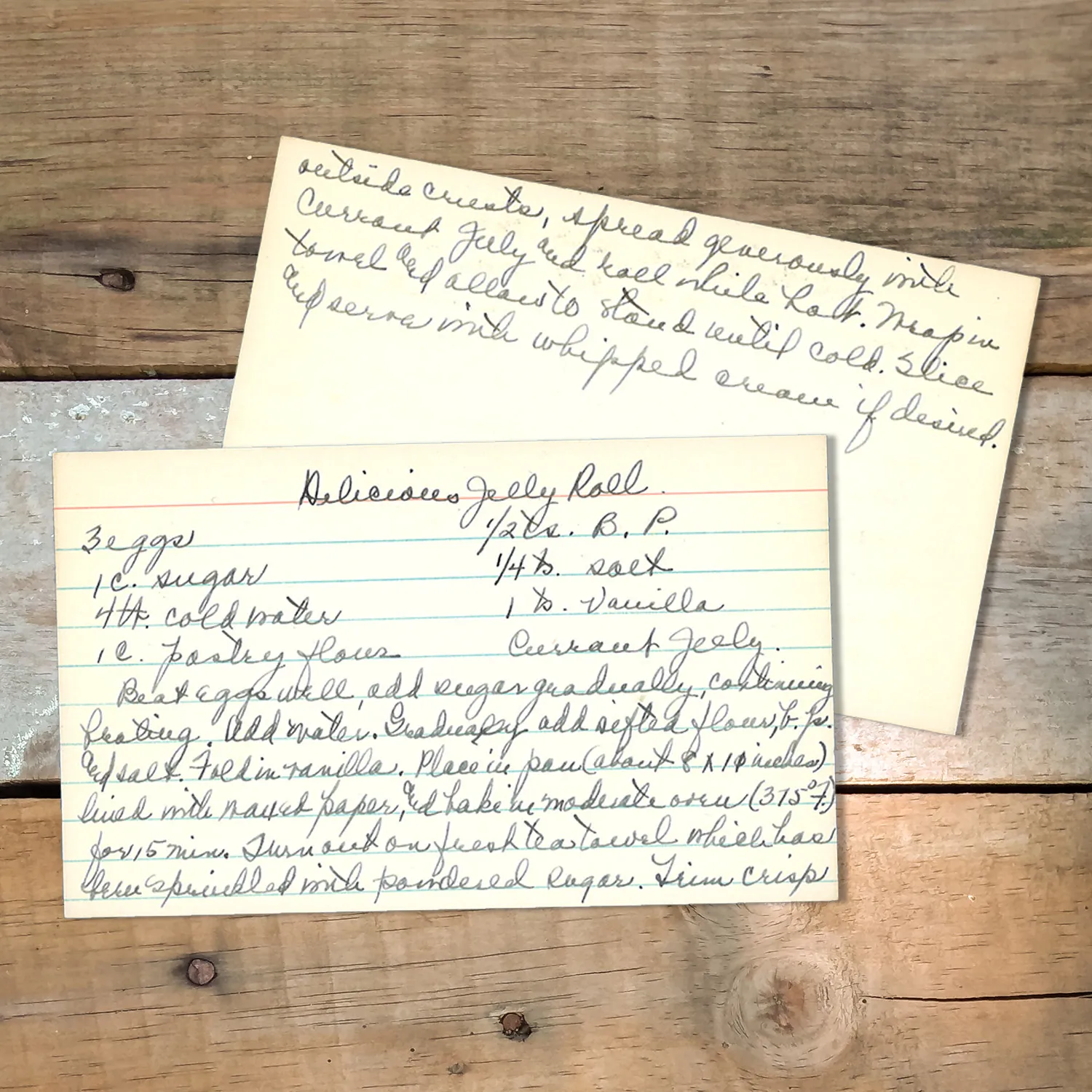 HAndwritten recipe card for Delicious Jelly Roll