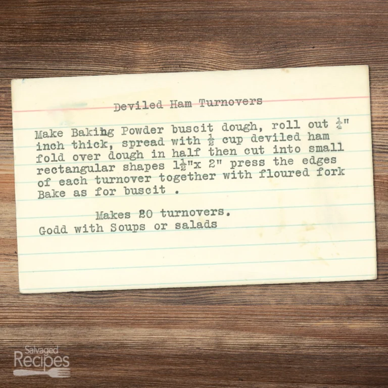Typed recipe card for Deviled Ham Turnovers