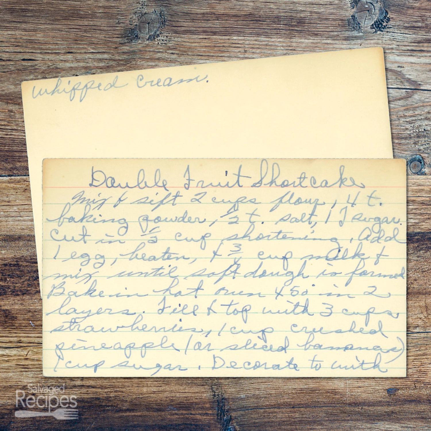 Handwritten recipe card for Double Fruit Shortcake