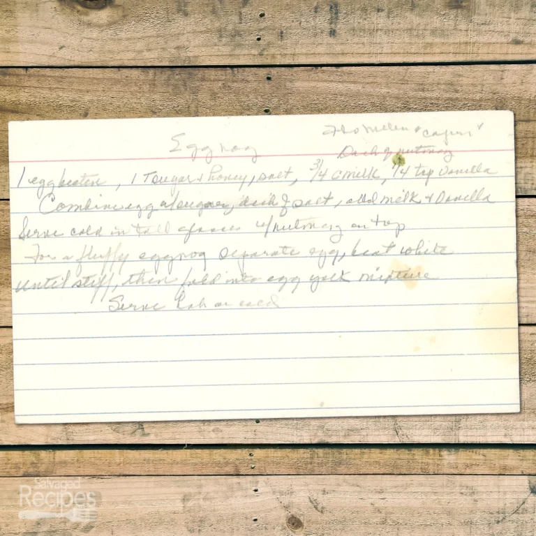 Handwritten recipe card for Eggnog