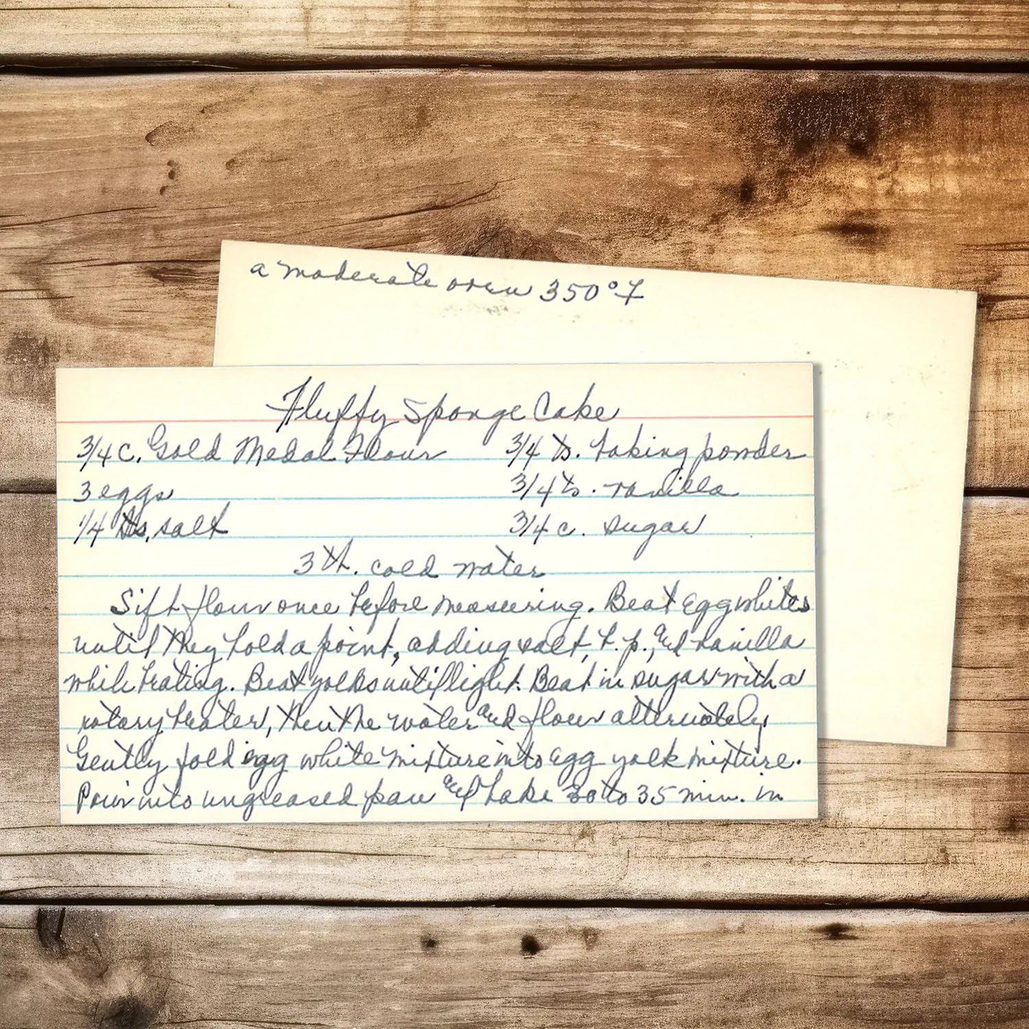 Handwritten recipe card for Fluffy Sponge Cake