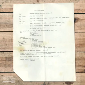 Typed recipe for Friendship Bread