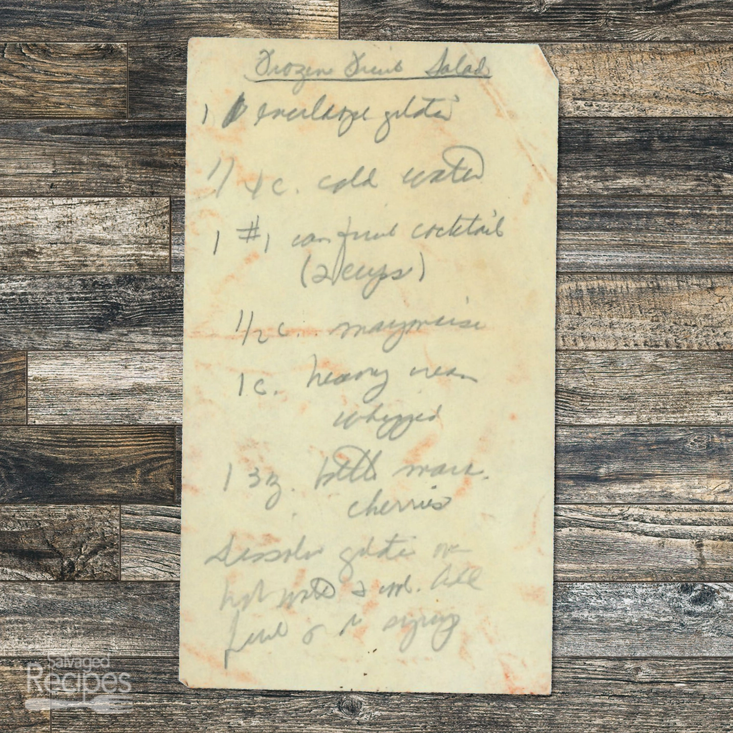 Handwritten recipe for Frozen Fruit Salad