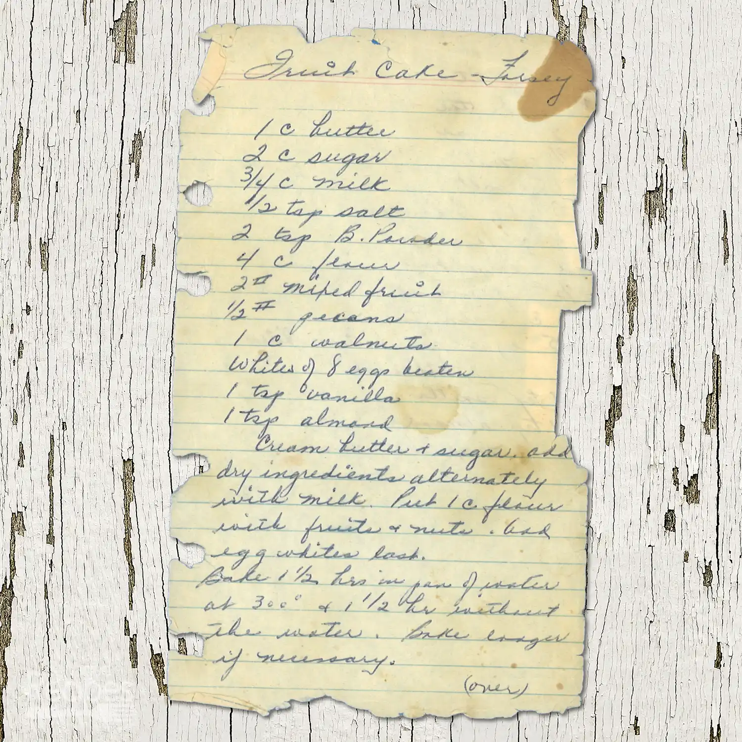 Handwritten recipe for Fruit Cake Farsey