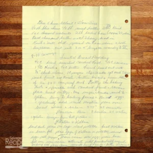 Handwritten recipe for Breaded Fruit Pudding