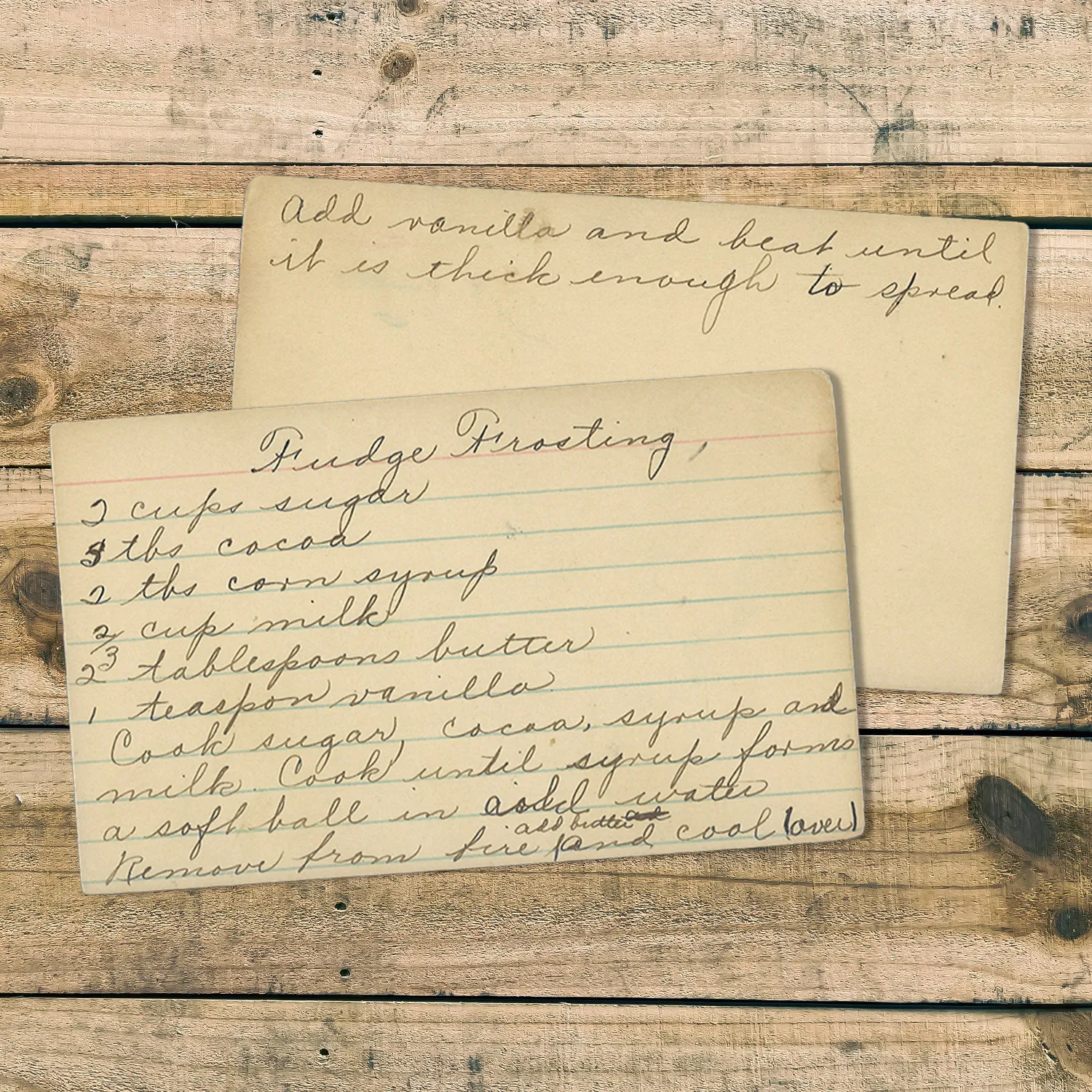 Handwritten recipe card for Fudge Frosting