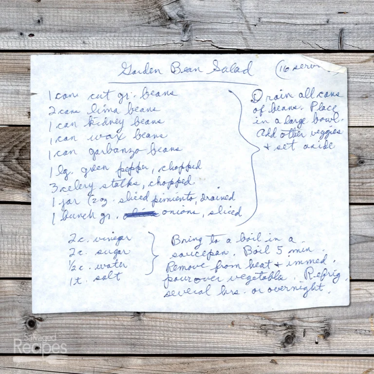 Handwritten recipe for Garden Bean Salad