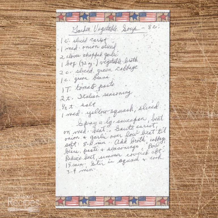 Handwritten recipe for Garden Vegetable Soup