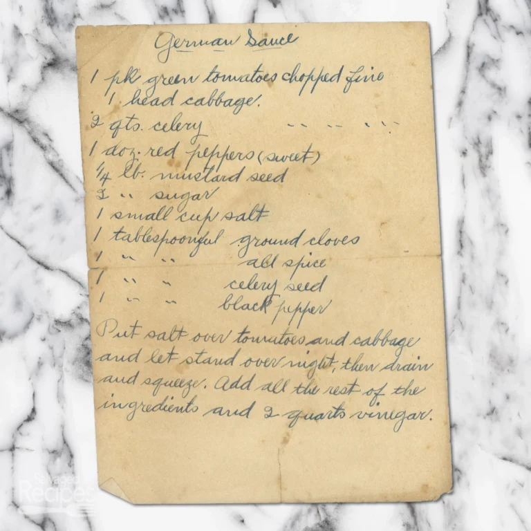 Handwritten recipe for German Sauce