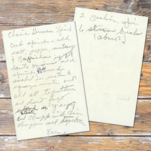 Handwritten recipe for Elsie's German Spinach
