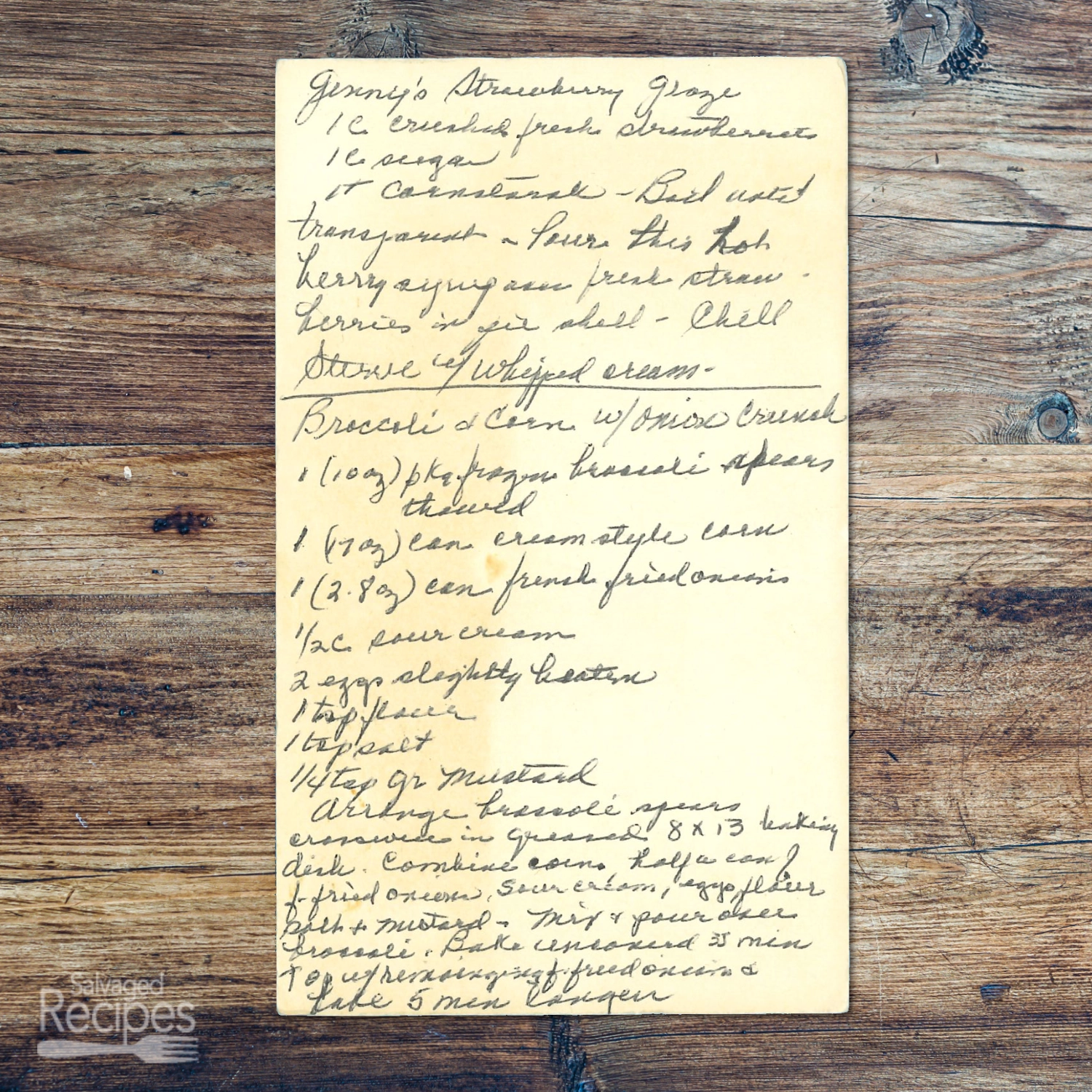 Handwritten recipe for Ginny's Strawberry Glaze