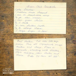 Handwritten recipe card for Green Chili Casserole