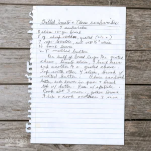 Handwritten recipe for Grilled Tomato and Cheese Sandwiches