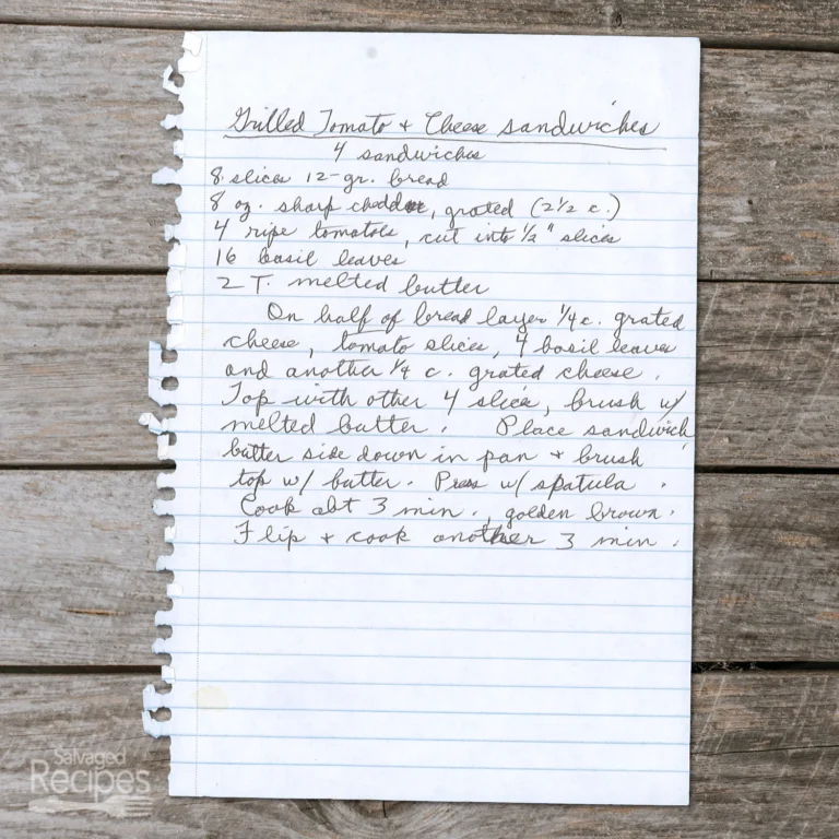 Handwritten recipe for Grilled Tomato and Cheese Sandwiches