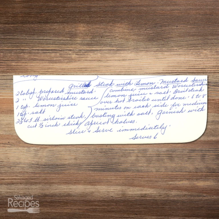 Handwritten recipe for Grilled Steak with Lemon-Mustard Sauce