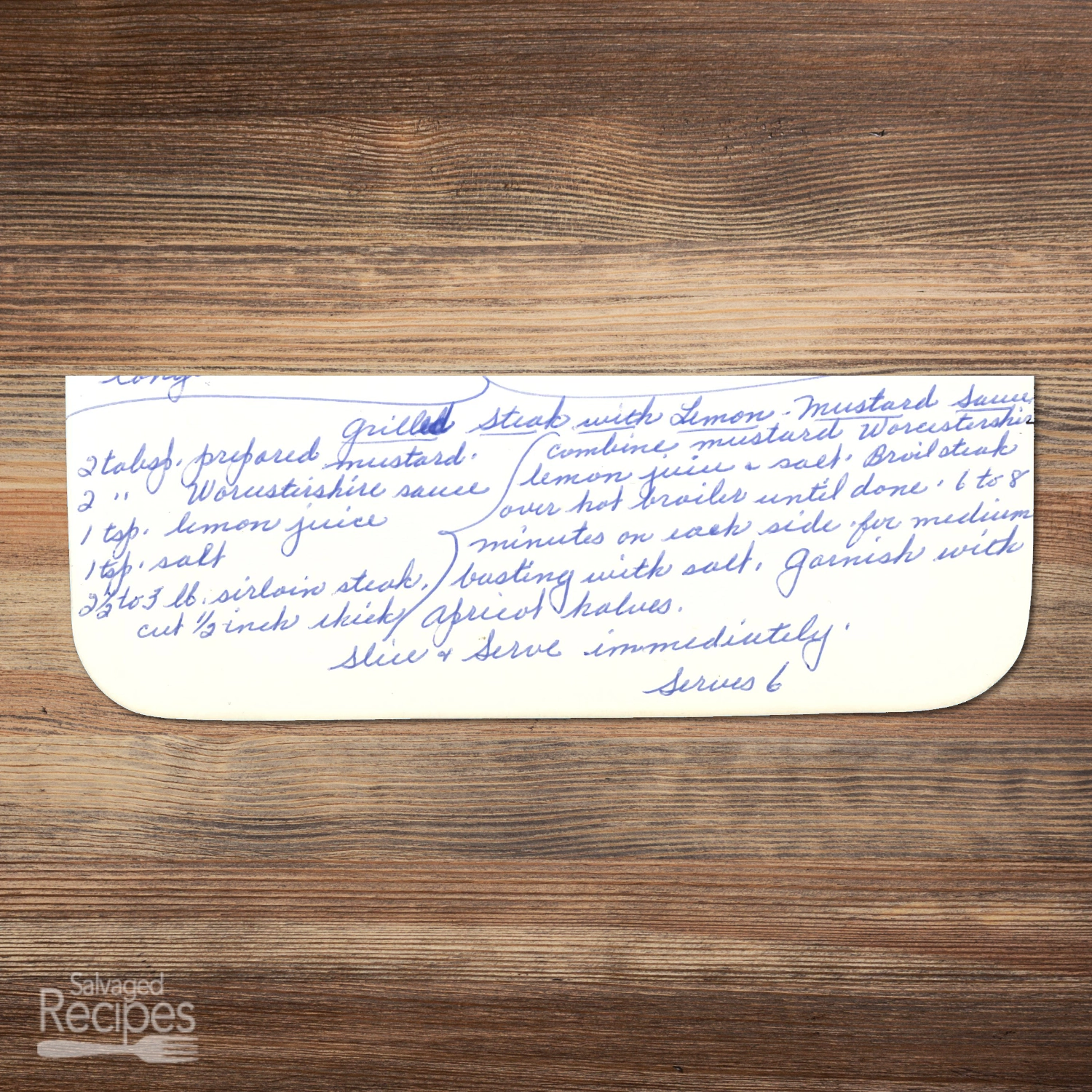 Handwritten recipe for Grilled Steak with Lemon-Mustard Sauce