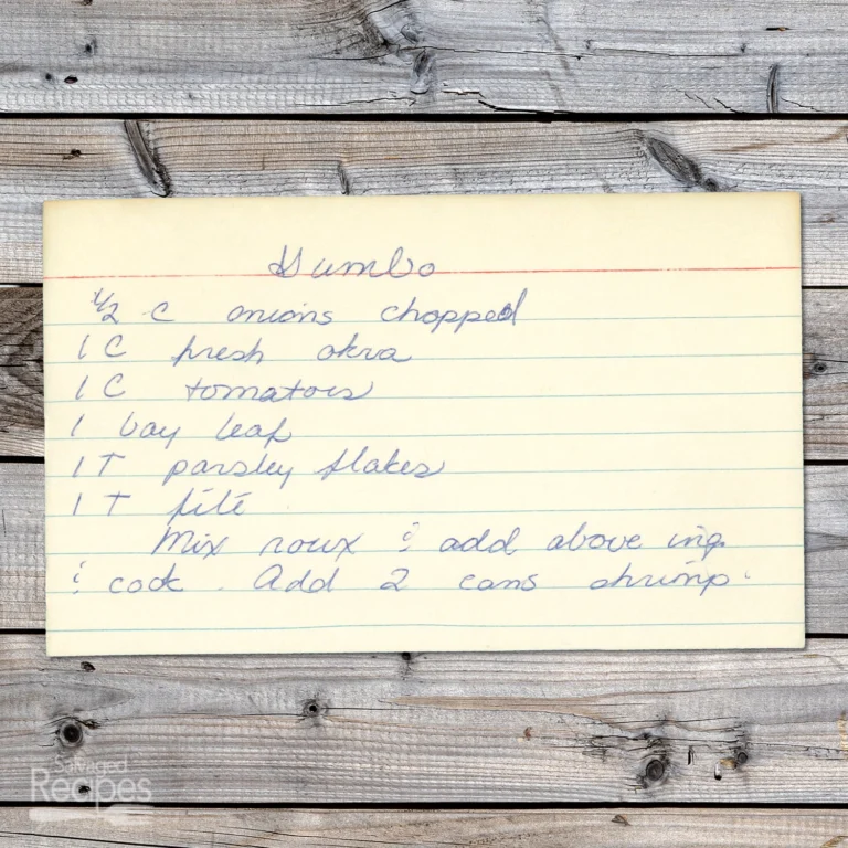 Handwritten recipe card for Gumbo