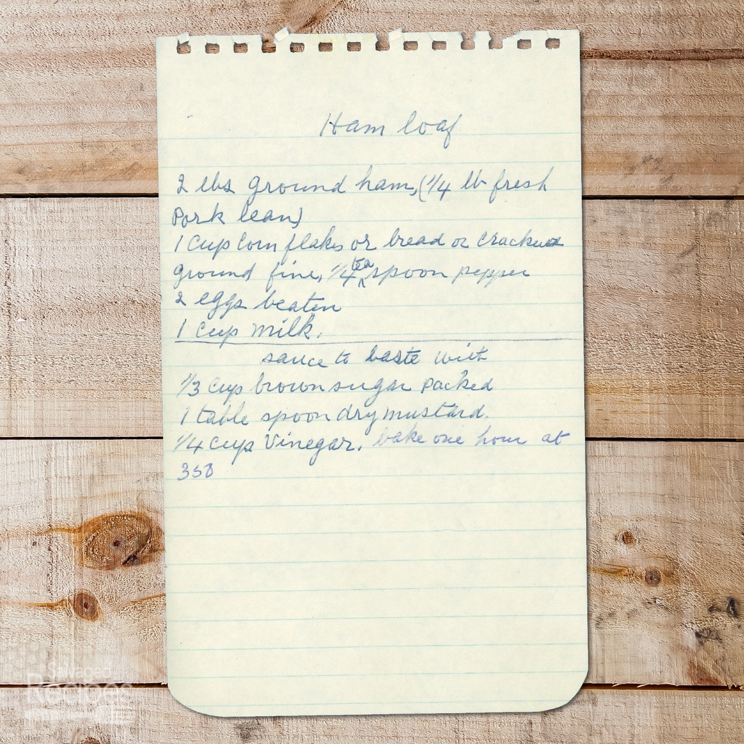 Handwritten recipe for Ham Loaf