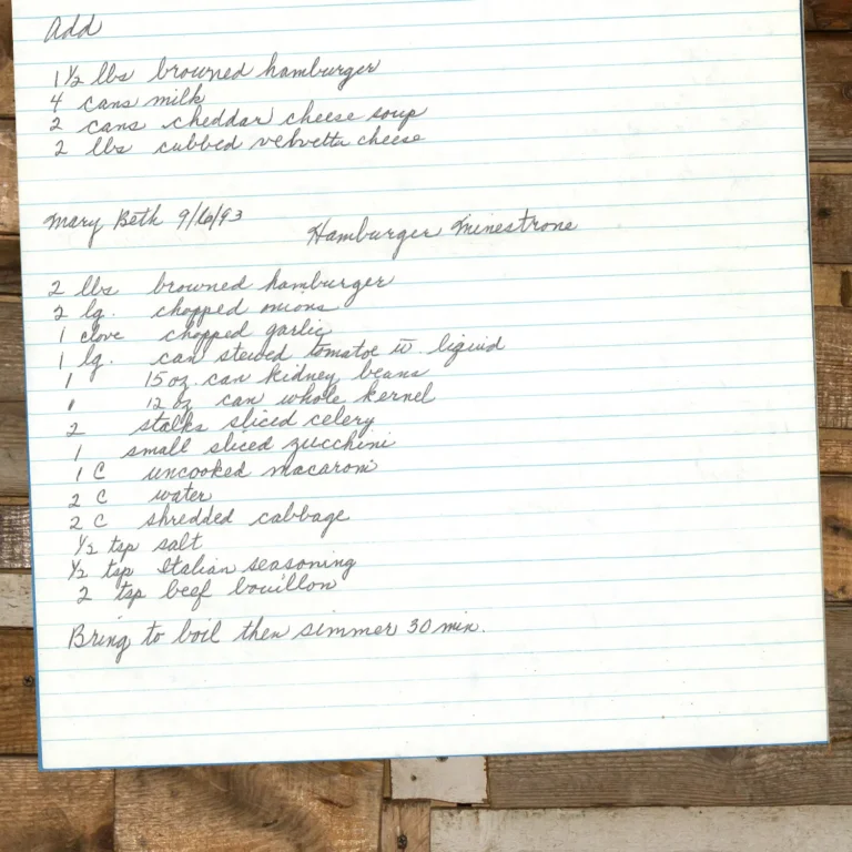 Handwritten recipe of Hamburger Minestrone
