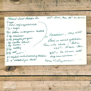 Handwritten recipe for Harvest Sweet Potato Pie