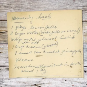 Handwritten recipe for Heavenly Hash