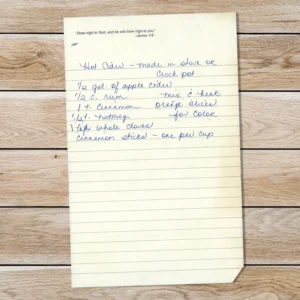Handwritten recipe for Hot Cider