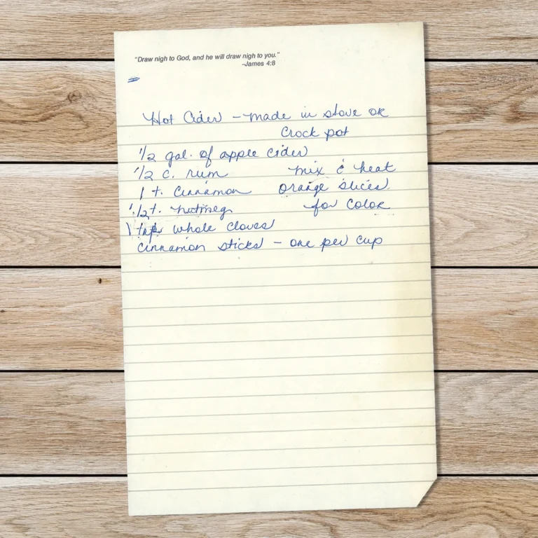 Handwritten recipe for Hot Cider