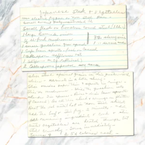 Handwritten recipe card for Japanese Steak and Vegetables