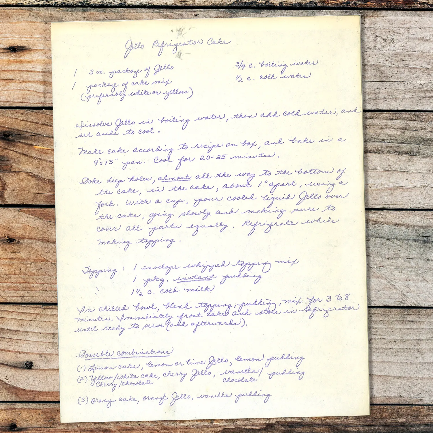 Jello Refrigerator Cake with Whipped Pudding Topping