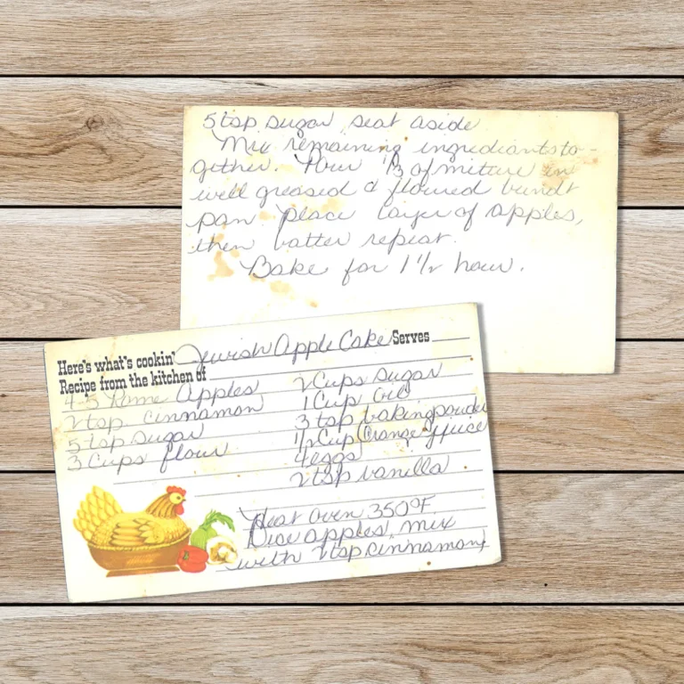 Handwritten recipe card for Jewish Apple Cake