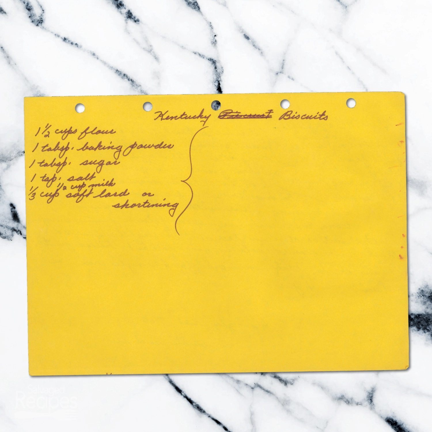 Handwritten recipe for Kentucky Biscuits