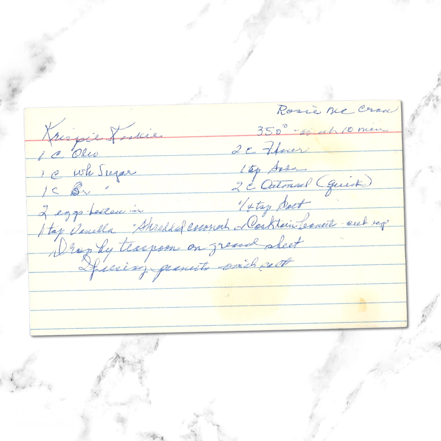 Crispy Oatmeal Coconut Cookies (Krispie Kookies) from Rosie McCrae