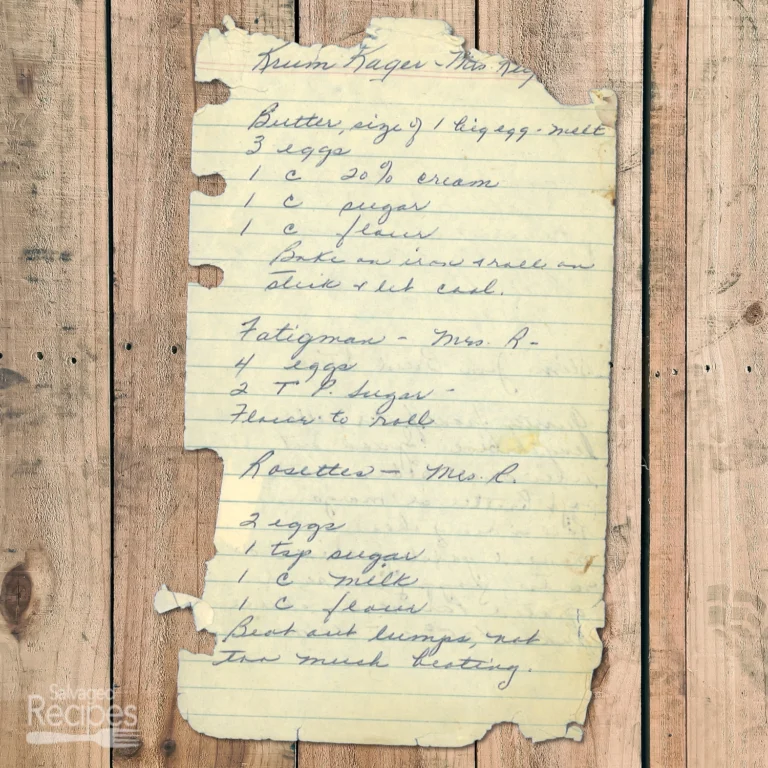 Handwritten recipe for Krum Kager (Krumkake)