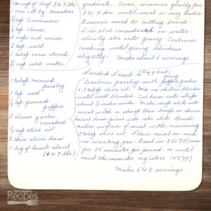 Handwritten recipe for Larded Leg of Lamb