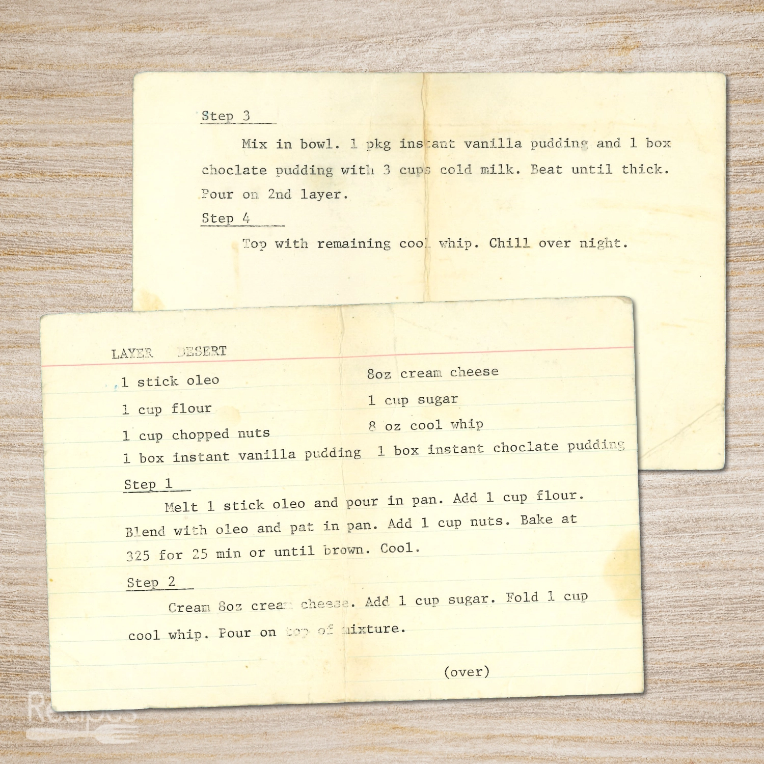 Typed recipe card for Layer Dessert