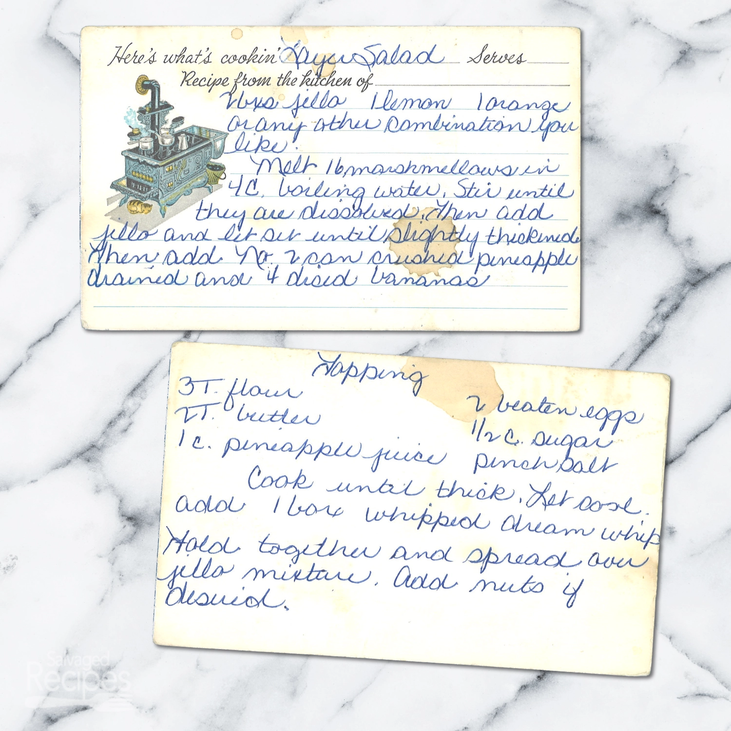 Pineapple Banana Layered Gelatin Salad with Whipped Cream Topping