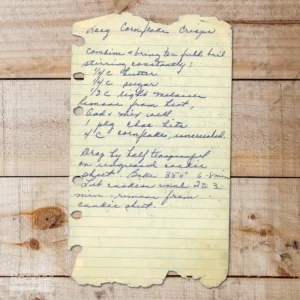 Handwritten recipe for Lazy Cornflake Crisps