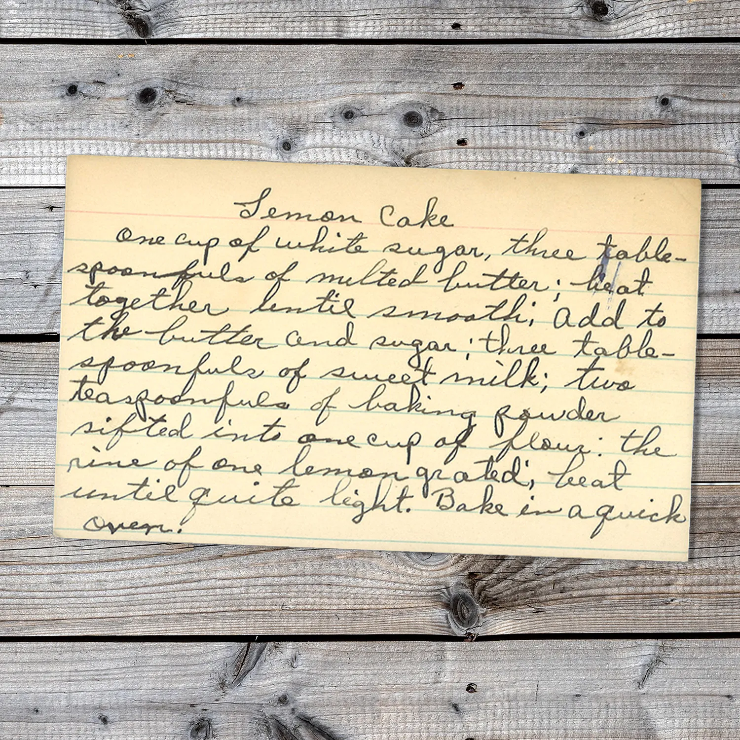 Handwritten recipe card for Lemon Cake