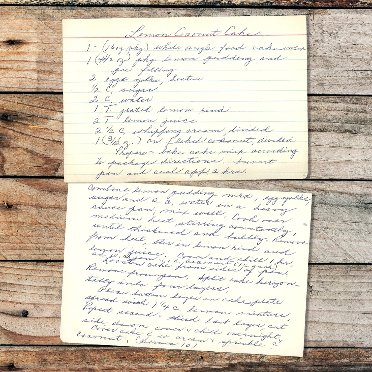 Handwritten recipe card for Lemon Coconut Cake