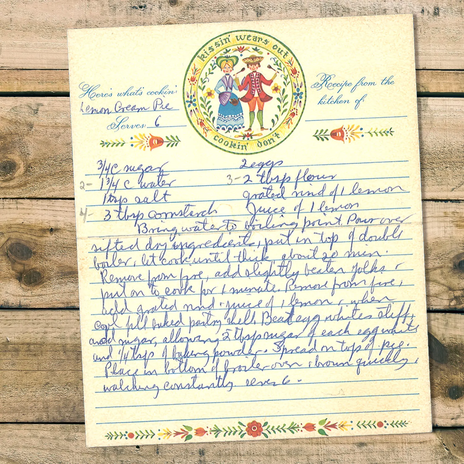 Handwritten recipe card for Lemon Cream Pie