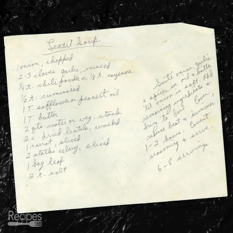 Handwritten recipe for Lentil Soup